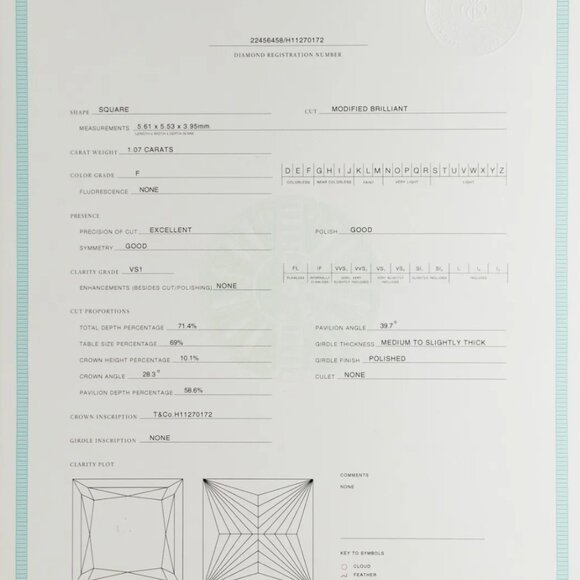 TIFFANY & CO PRINCESS CUT DIAMOND 1CT+ WEDDING RING WITH BOX AND PAPER - Picture 6 of 8